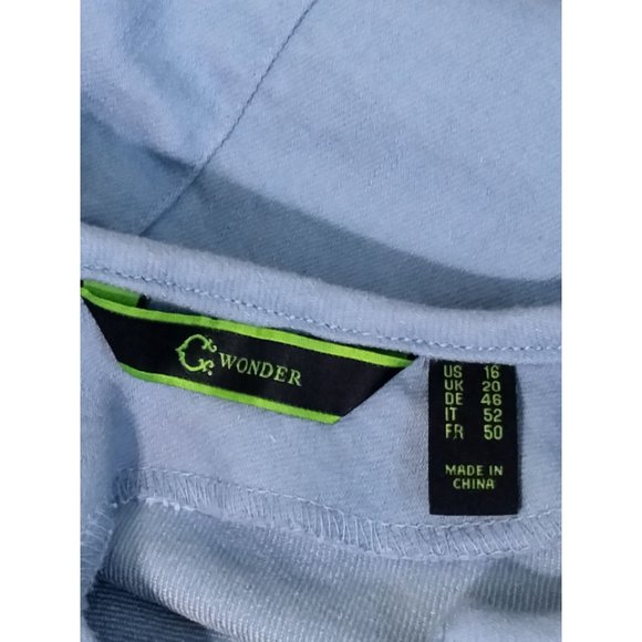 C. WONDER BLUE SPLIT NECK SHORT SLEEVE BACK ZIP STRETCH DENIM DRESS SIZE 16 - Picture 7 of 8